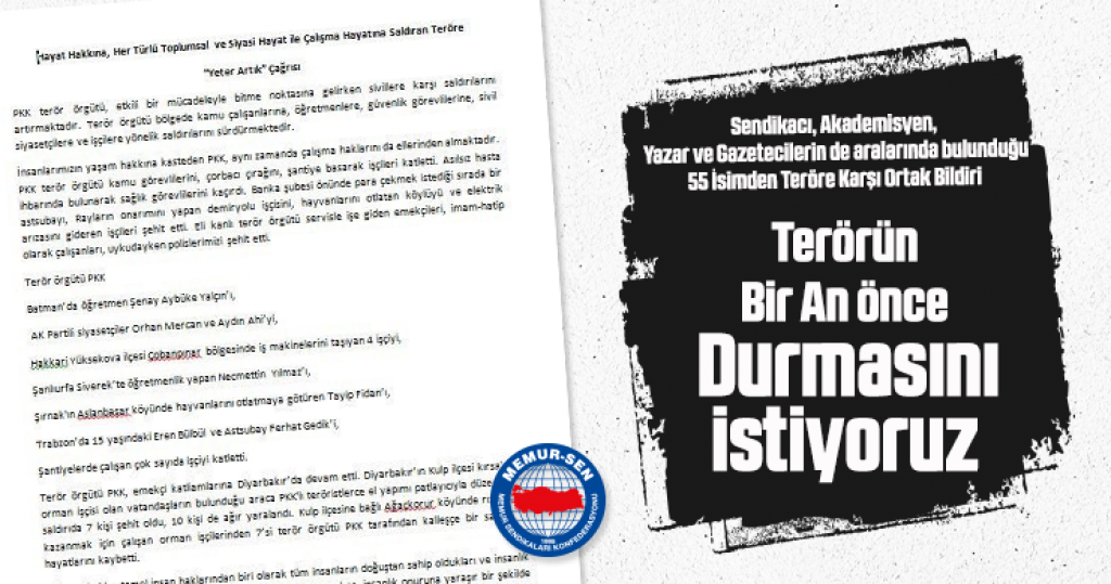 Sendikacı, Akademisyen, Yazar ve Gazetecilerin de aralarında bulunduğu 55 İsimden Teröre Karşı Ortak Bildiri