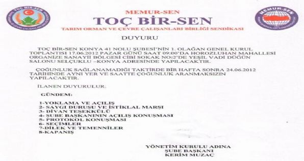 41 Nolu Şube Kongre İlanı